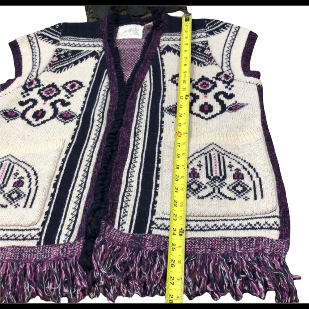 Anthro Angel of the North Warm Sweater Vest Wool Blend Navy/Purple/Ivory XS/S